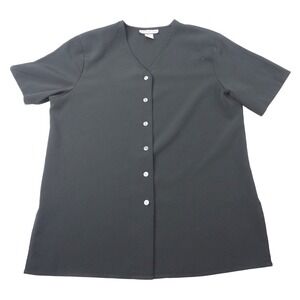 NOTATIONS Black Short Sleeve V Neck Button Front Tunic Top Women's Size M